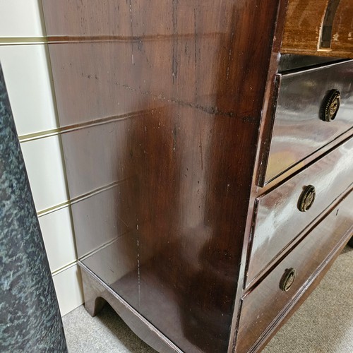 120 - Early 19th century mahogany secretaire library bookcase on chest, with strung lattice glazed doors, ... 