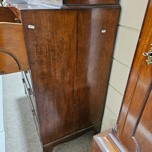 120 - Early 19th century mahogany secretaire library bookcase on chest, with strung lattice glazed doors, ... 