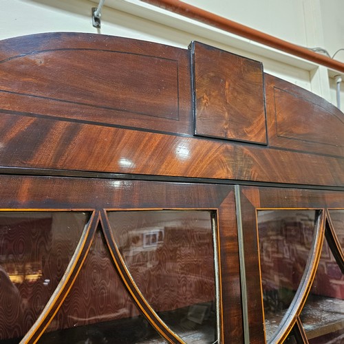 120 - Early 19th century mahogany secretaire library bookcase on chest, with strung lattice glazed doors, ... 