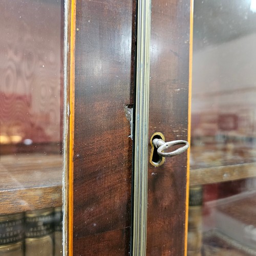 120 - Early 19th century mahogany secretaire library bookcase on chest, with strung lattice glazed doors, ... 