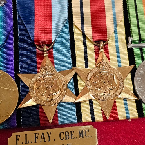 154 - A framed group of 9 Great War and Second War Service medals, including Military Cross awarded to F L... 