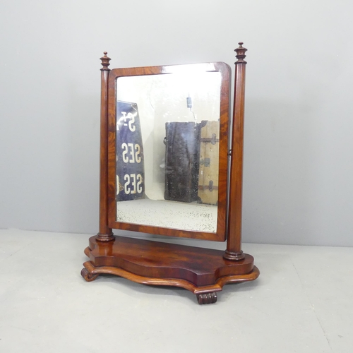 2507 - A 19th century mahogany dressing table mirror, with tapered octagonal columns and serpentine base. 7... 