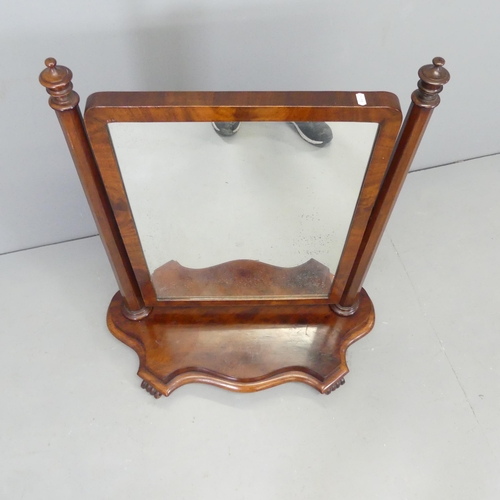 2507 - A 19th century mahogany dressing table mirror, with tapered octagonal columns and serpentine base. 7... 