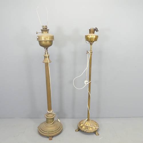 2515 - Two similar brass floor standing oil lamps converted to electric. Lowest height to bayonet 138cm.