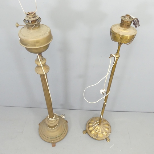 2515 - Two similar brass floor standing oil lamps converted to electric. Lowest height to bayonet 138cm.