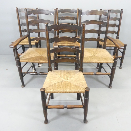 2534 - A set of six North Country style ladder-back rush-seated dining chairs (4+2).