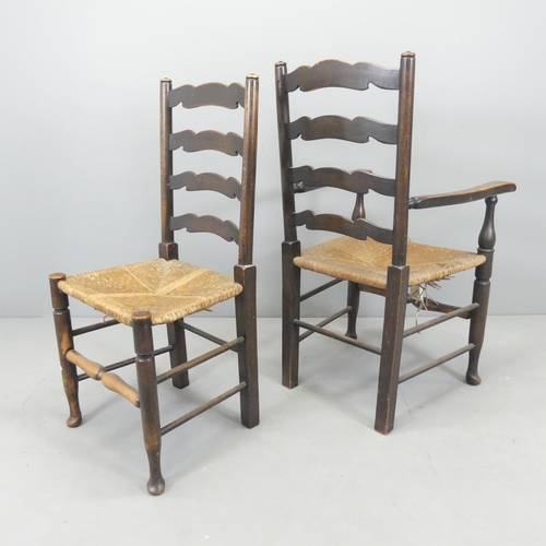 2534 - A set of six North Country style ladder-back rush-seated dining chairs (4+2).