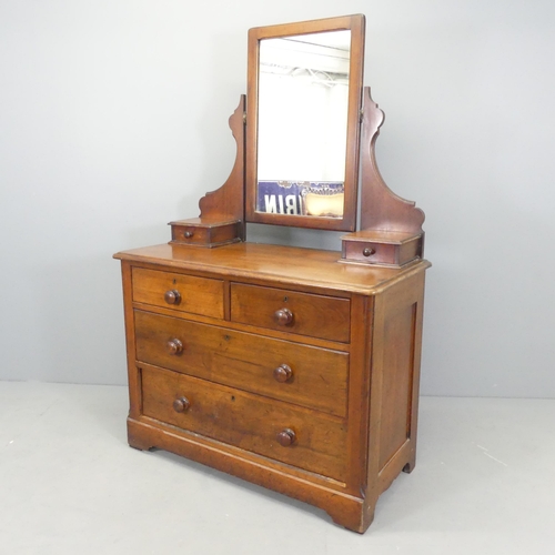 2568 - Victorian mahogany dressing chest, with raised mirrored back, and two short and three long drawers b... 