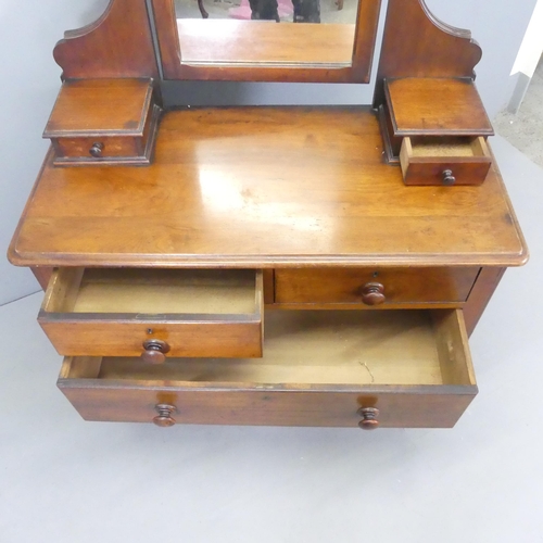 2568 - Victorian mahogany dressing chest, with raised mirrored back, and two short and three long drawers b... 