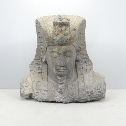 2635 - A large and impressive fibreglass bust of an Egyptian Pharaoh. 95x95x55cm.