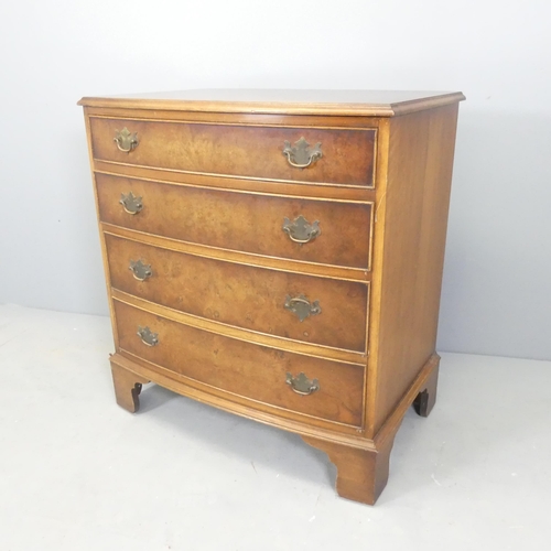 2526 - A 19th century walnut bow-front chest of four long drawers, raised on bracket feet. 79x85x51cm.