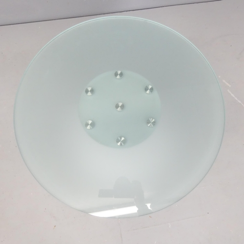 2536 - A contemporary design frosted glass coffee table with steel pedestal base. 60x45cm.