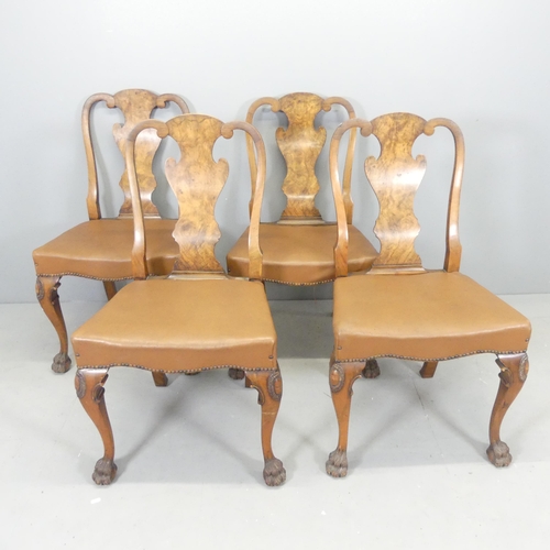 2545 - A set of four Victorian walnut dining chairs, with later faux-leather upholstery, shaped backs and l... 