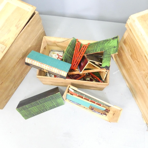 2564 - Two similar Japanese lidded tea chests, largest 68x49x44cm, and a Japanese model temple kit. (3)