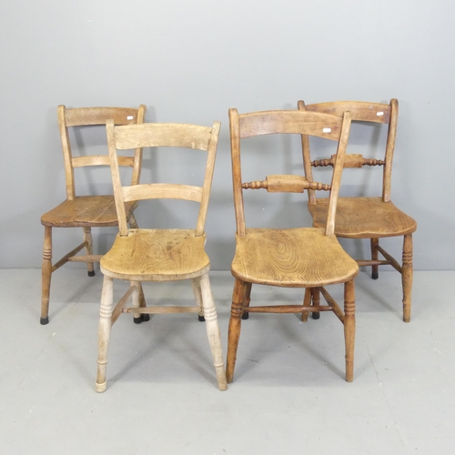 2573 - Two pairs of antique elm-seated dining chairs.