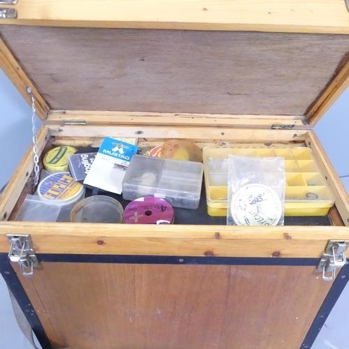 2582 - A modern plywood fishing tackle box, with three lifting hinged compartments above the main box. 50x5... 