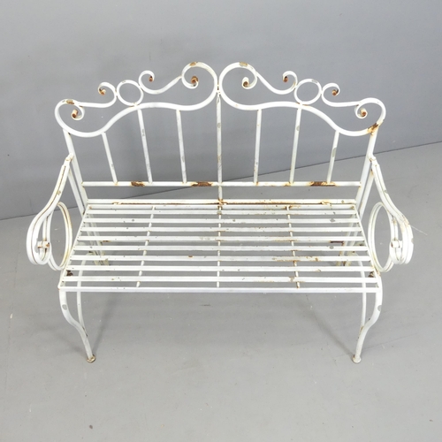 2585 - A white painted aluminium folding garden bench. 106x97x48cm.