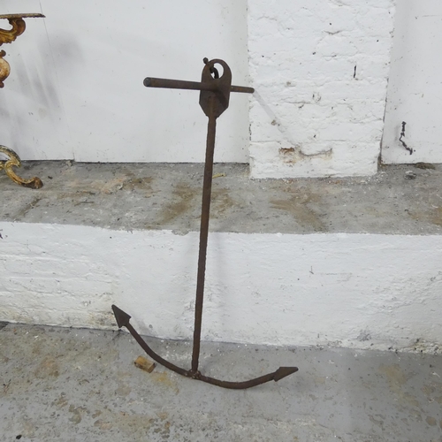 2590 - A galvanised metal Fisherman's anchor. Height 106cm.