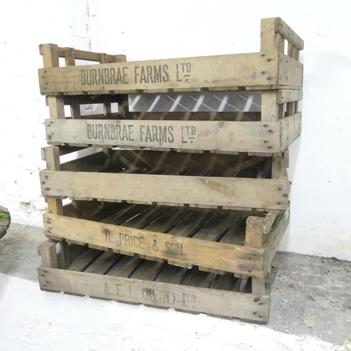 2593 - Five vintage fruit crates, named to Vernbrae Farms Ltd, A.E.L (Kent) Ltd, and R. Price and Son. 76x1... 