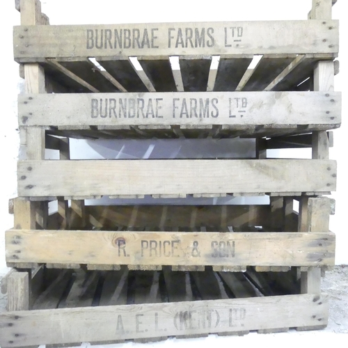 2593 - Five vintage fruit crates, named to Vernbrae Farms Ltd, A.E.L (Kent) Ltd, and R. Price and Son. 76x1... 