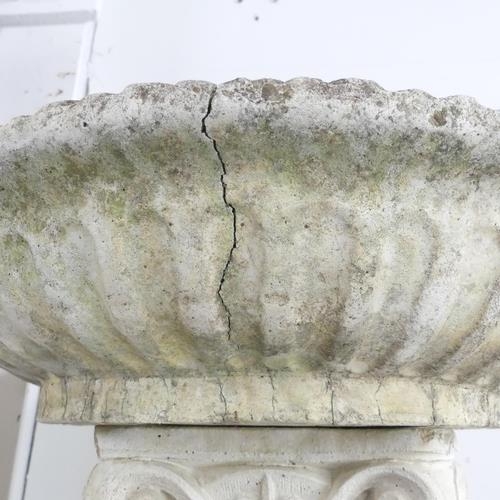 2605 - A weathered concrete two-section pedestal, with mosaic top. 42x80cm. A/F.