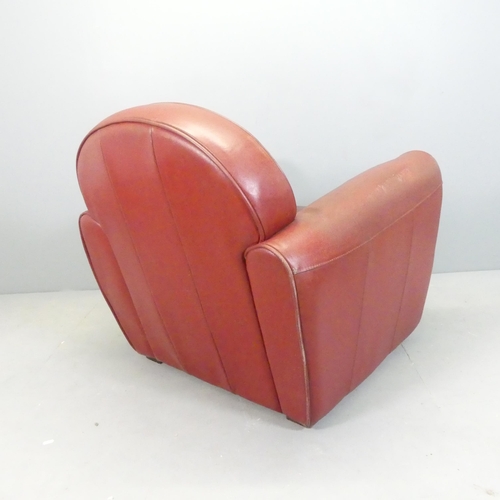 2614 - A pair of French red leather upholstered club armchairs. Overall 90x80x90cm, seat 50x44x60cm.