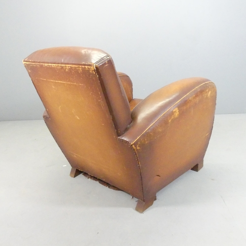 2616 - A pair of French leather-upholstered club armchairs. Overall 86x86x90cm, seat 50x45x53cm.