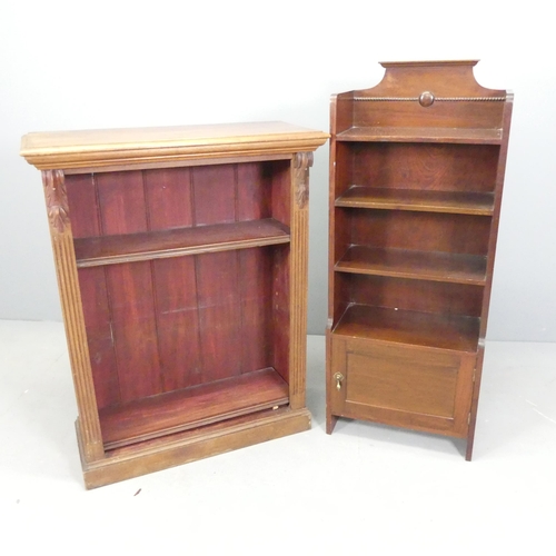 2618 - A Victorian mahogany open bookcase with two adjustable shelves, 77x97x31cm, and another Arts & Craft... 