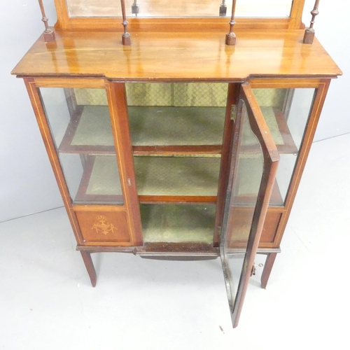 2624 - A late Victorian and satinwood strung break-front display cabinet,with raised mirrored back and inla... 