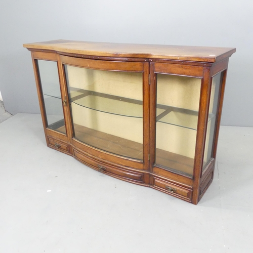 2640 - A 19th mahogany bow-front display cabinet with single door, single fixed shelf and three drawers und... 