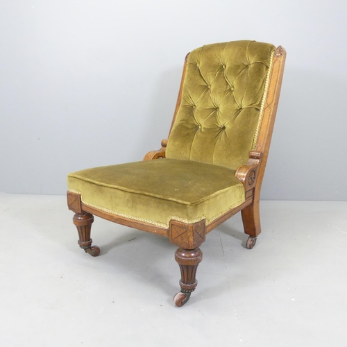 2649 - A Victorian oak and upholstered nursing chair.