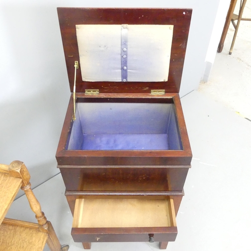 2659 - An early 20th century oak two-tier drinks trolley, 70x74x40cm, and a mahogany sewing box on stand. (... 