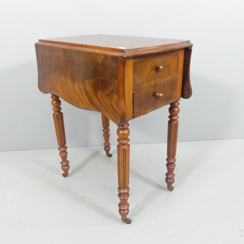 2674 - A 19th century mahogany drop-leaf sewing table with two frieze drawers. 37x70x56cm.