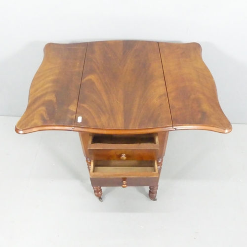 2674 - A 19th century mahogany drop-leaf sewing table with two frieze drawers. 37x70x56cm.