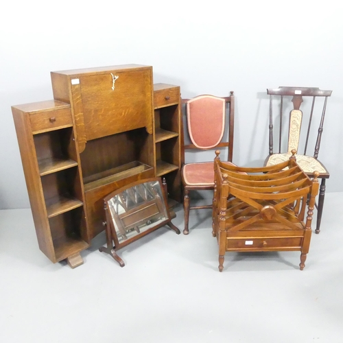 2675 - An early 20th century oak side-by-side student's bureau bookcase, 100x106x25cm, a Canterbury, etc. (... 