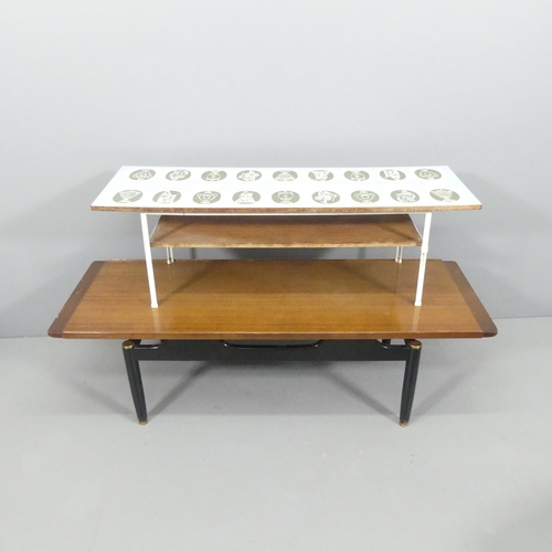 2676 - A mid-century G Plan teak coffee table, 137x40x50cm, and a Heals design coffee table, 114x36x68cm.