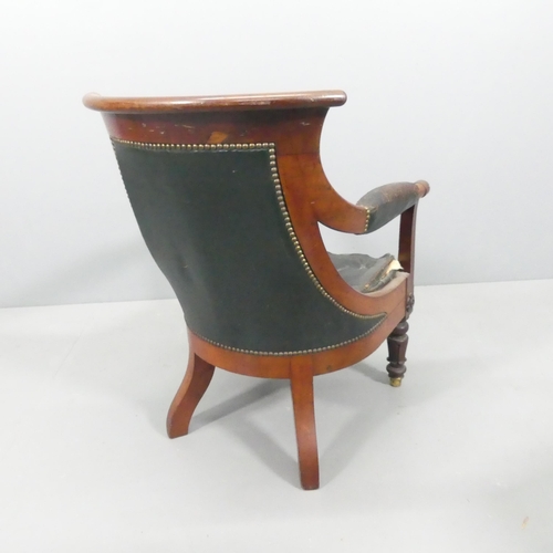 2680 - A pair of 19th century mahogany and button-back leather upholstered library armchairs.