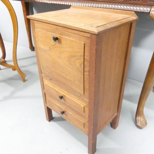 2682 - A continental style mahogany and parquetry topped side table, with carved decoration and raised on c... 