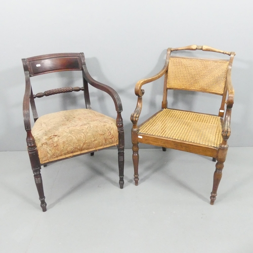 2685 - Two similar Georgian mahogany open-arm desk chairs.