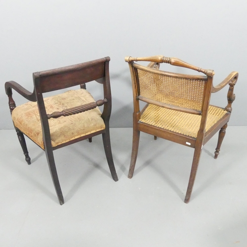 2685 - Two similar Georgian mahogany open-arm desk chairs.