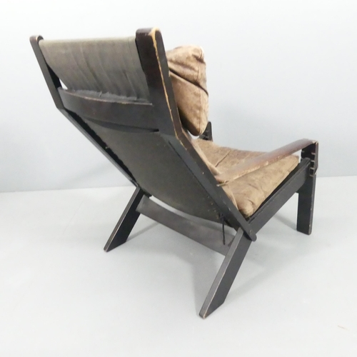 2065 - WESTNOFA - A mid-century Norwegian lounge chair, with upholstered seat on ebonised frame, and maker'... 