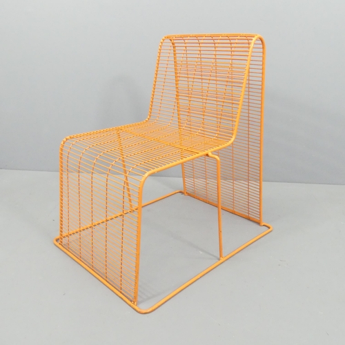 2090 - Shin and Tomoko Azumi, a post-modern pastel orange, coated wire frame chair from a very limited prod... 