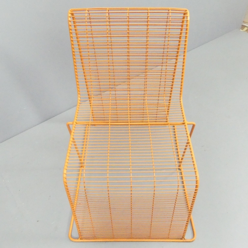 2090 - Shin and Tomoko Azumi, a post-modern pastel orange, coated wire frame chair from a very limited prod... 