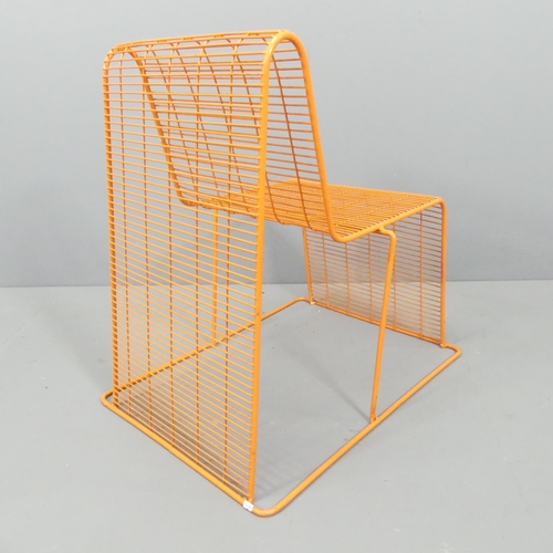 2090 - Shin and Tomoko Azumi, a post-modern pastel orange, coated wire frame chair from a very limited prod... 