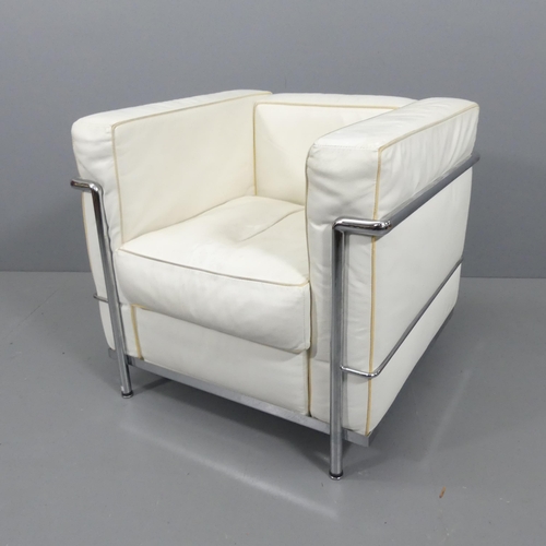 2091 - A Corbusier style LC2 leather armchair with tubular steel frame.