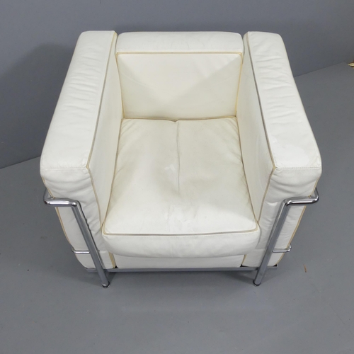 2091 - A Corbusier style LC2 leather armchair with tubular steel frame.