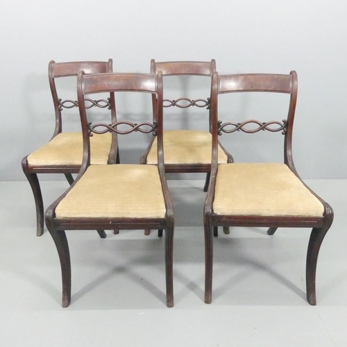 2241 - A set of four Regency mahogany dining chairs with upholstered drop-in seats.