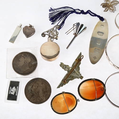 905 - Various jewellery and silver, including USA 5g fine silver ingot, sterling millennium bookmark, case... 