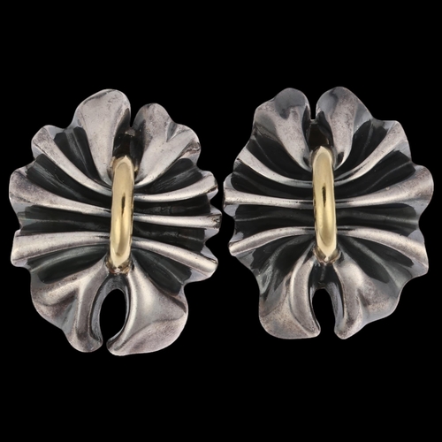 910 - GEORG JENSEN - a heavy pair of Danish modernist sterling silver and silver-gilt fold clip-on earring... 