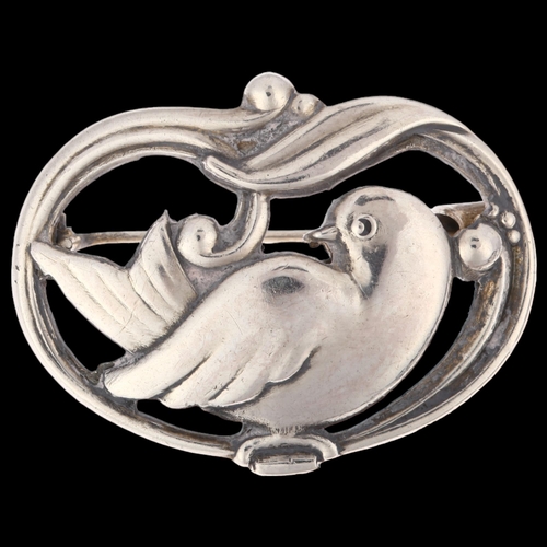 924 - EILER & MARLOE - an Art Deco Danish silver openwork bird brooch, model no. 211, 34mm, 9.2g